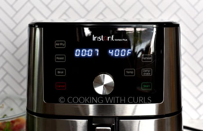 air fryer set to 7 minutes at 400 degrees.