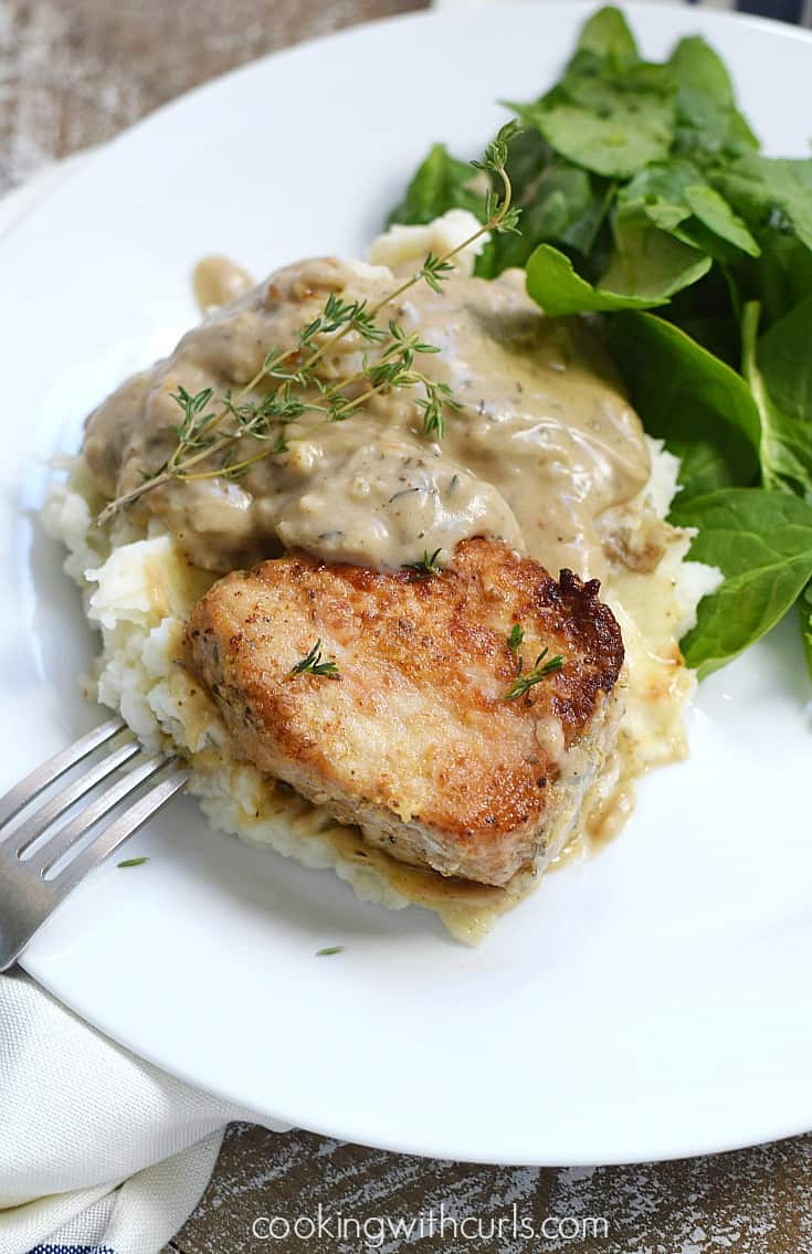 Bring the family back to the table with these delicious Skillet Pork Chops with Herb Gravy | cookingwithcurls.com #sponsored #ad