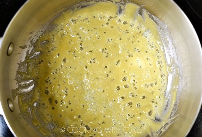 Butter and flour simmering in a saucepan. 