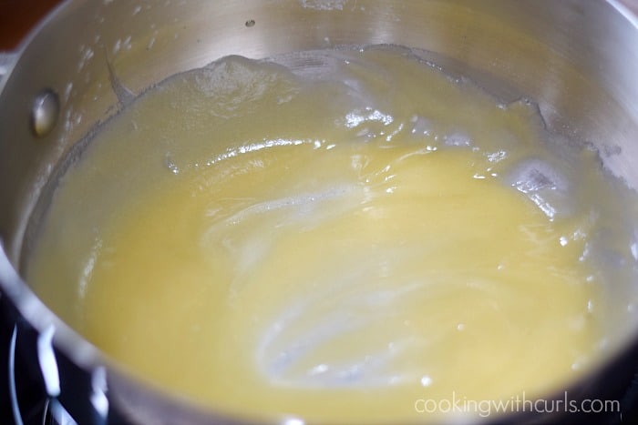 Flour and butter roux in a saucepan.