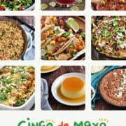 Cinco de Mayo Food collage of nine Mexican recipes with title graphic across the bottom.