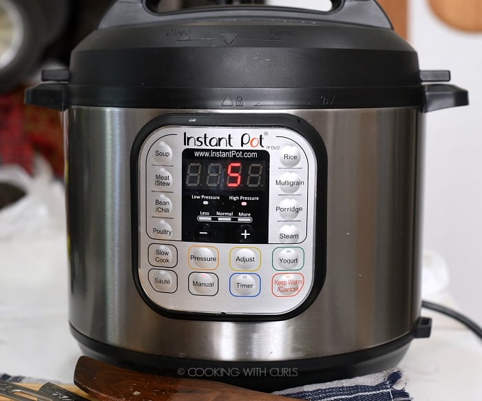 Cook the potatoes in the soup for 5 Minutes on the Manual Setting at High Pressure 