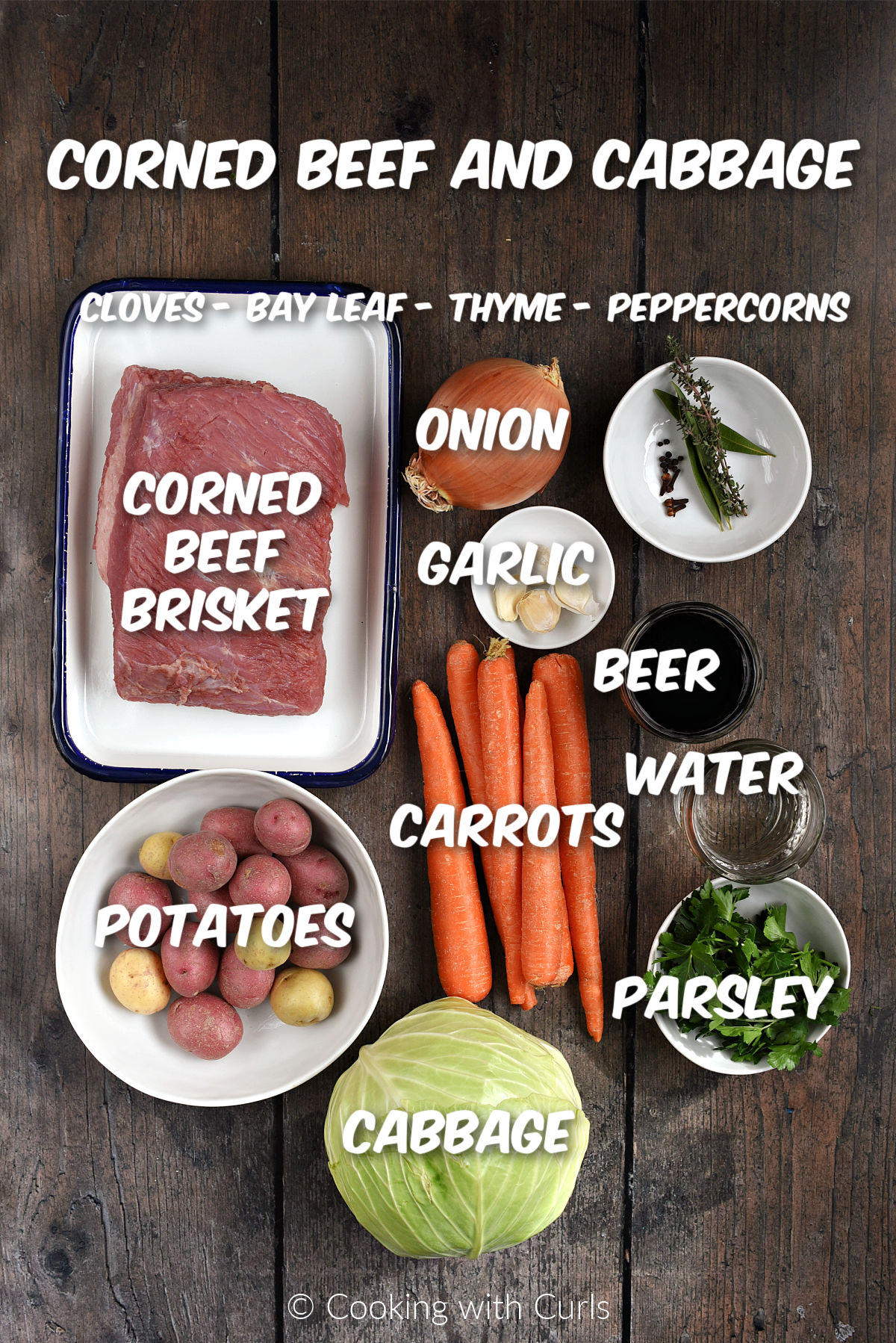 Corned Beef and Cabbage ingredients. 