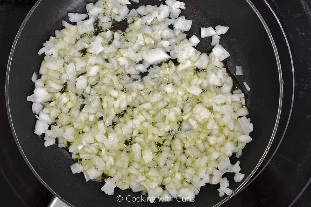 Diced onion and olive oil in a non stick skillet.