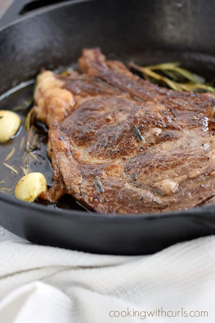 Dinner is served - Pan-Seared Ribeye Steak with butter, garlic, and rosemary | cookingwithcurls.com