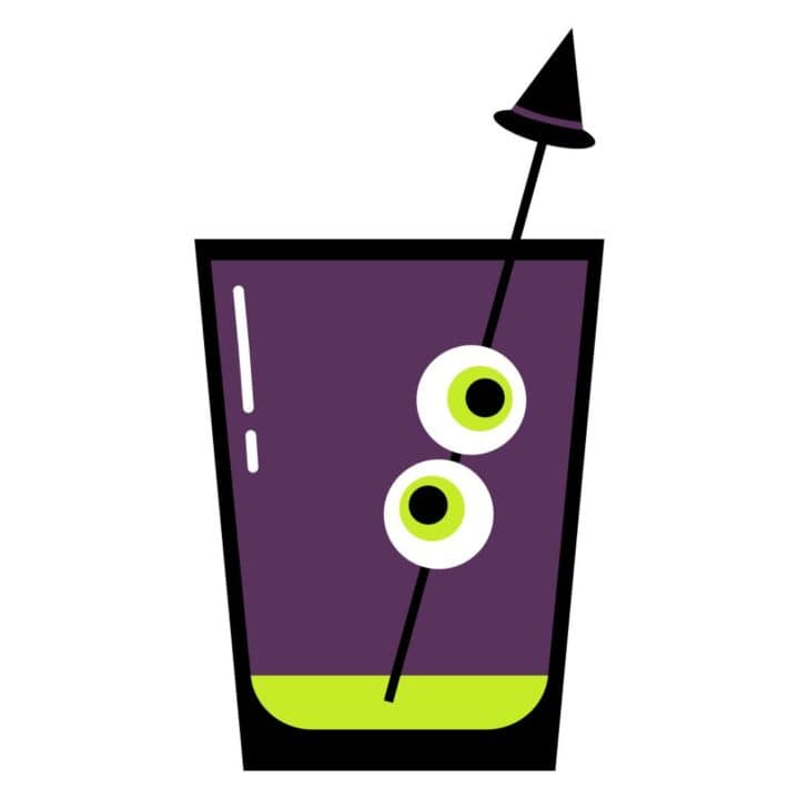 A purple and green cocktail image with eyeballs.