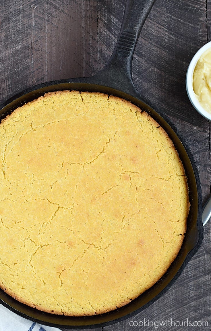 Hot and delicious Skillet Cornbread served with creamy Honey Butter | cookingwithcurls.com