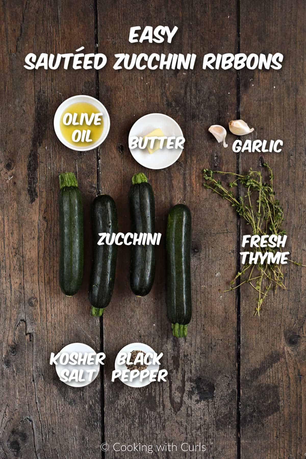 Ingredients needed to make sauteed zucchini ribbons.