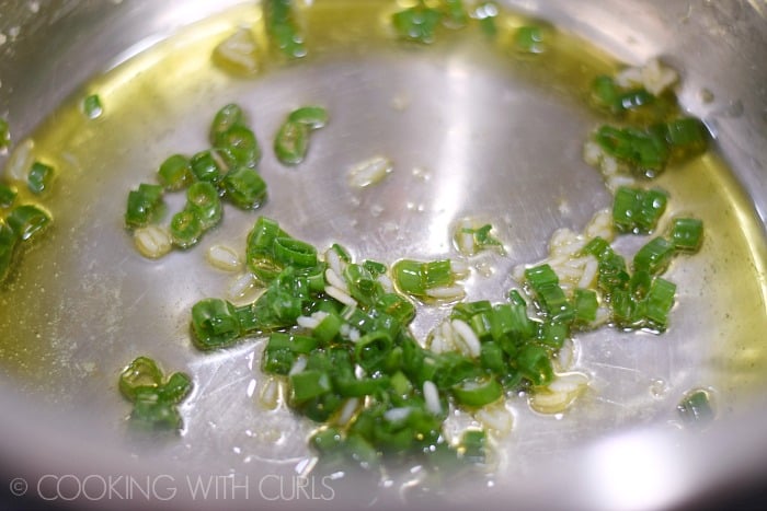 Instant Pot Fried Rice saute the green onions in oil