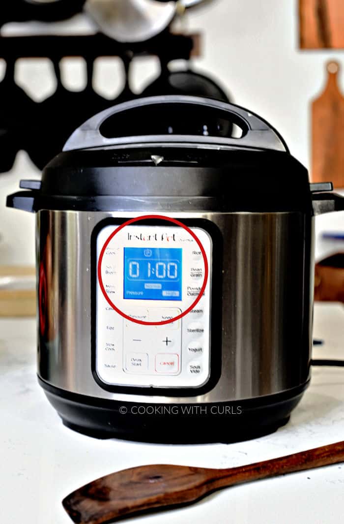 Instant Pot set for one hour on High Pressure. 