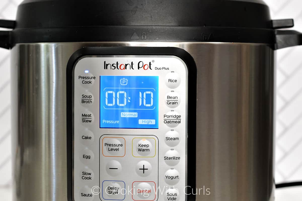 Instant Pot set for ten minutes on high pressure. 