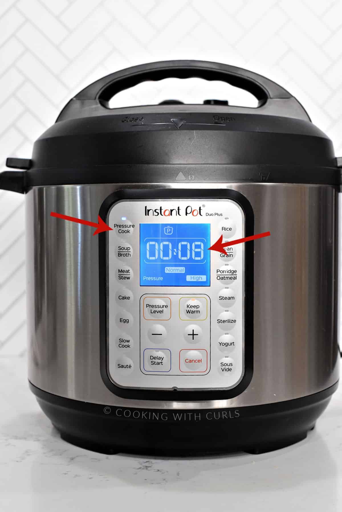 Instant Pot set to 8 minutes on High Pressure. 