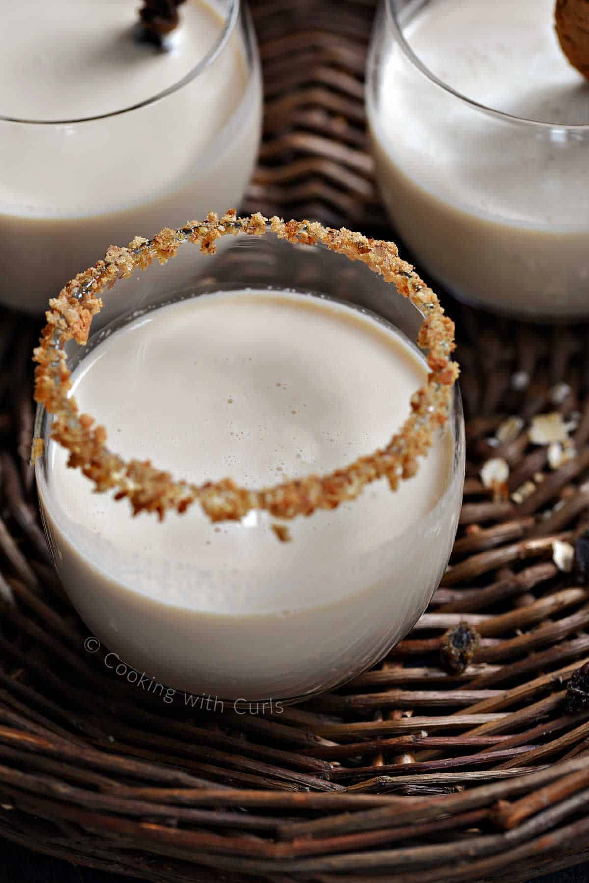 Oatmeal Cookie Cocktail garnished with cookie crumbs. 