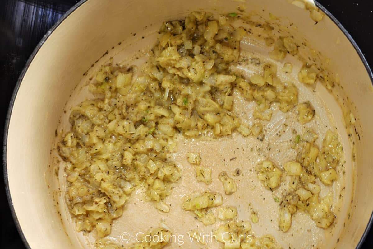 Onion roux in a Dutch oven. 