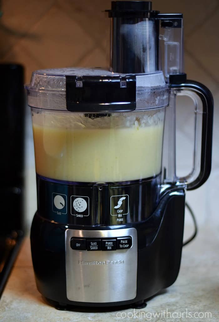 Hot potato soup in a food processor.