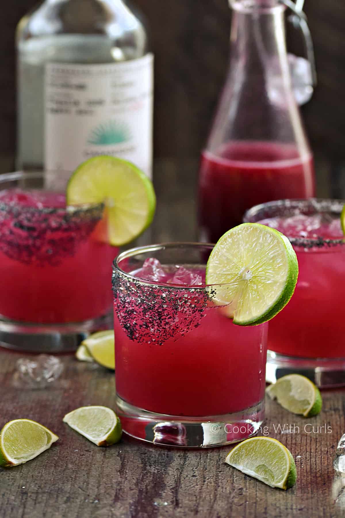 Prickly Pear Margarita Recipe on the rocks. 