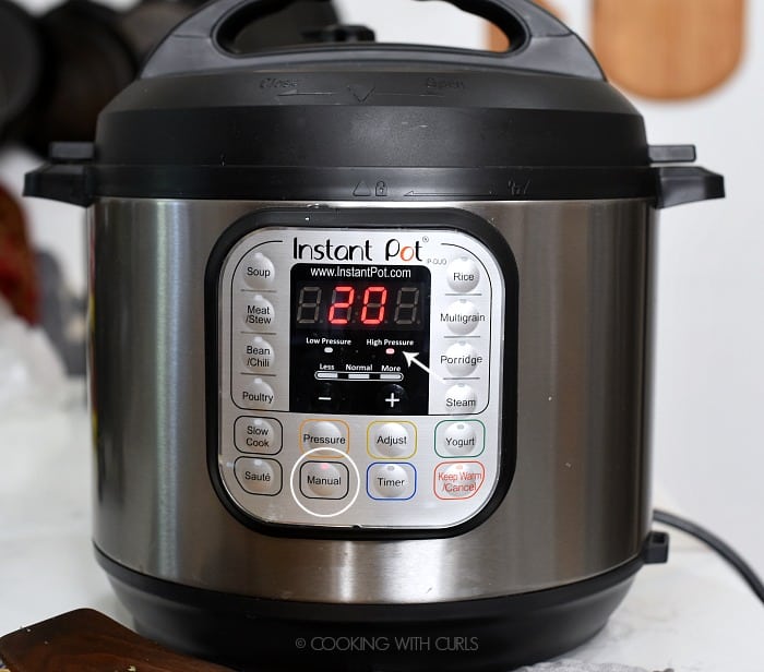 Set the pressure cooker to 20 minutes on the Manual setting at High Pressure 
