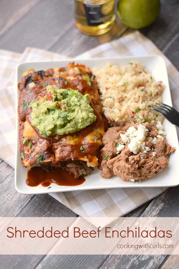 Shredded Beef Enchiladas with homemade enchilada sauce! cookingwithcurls.com