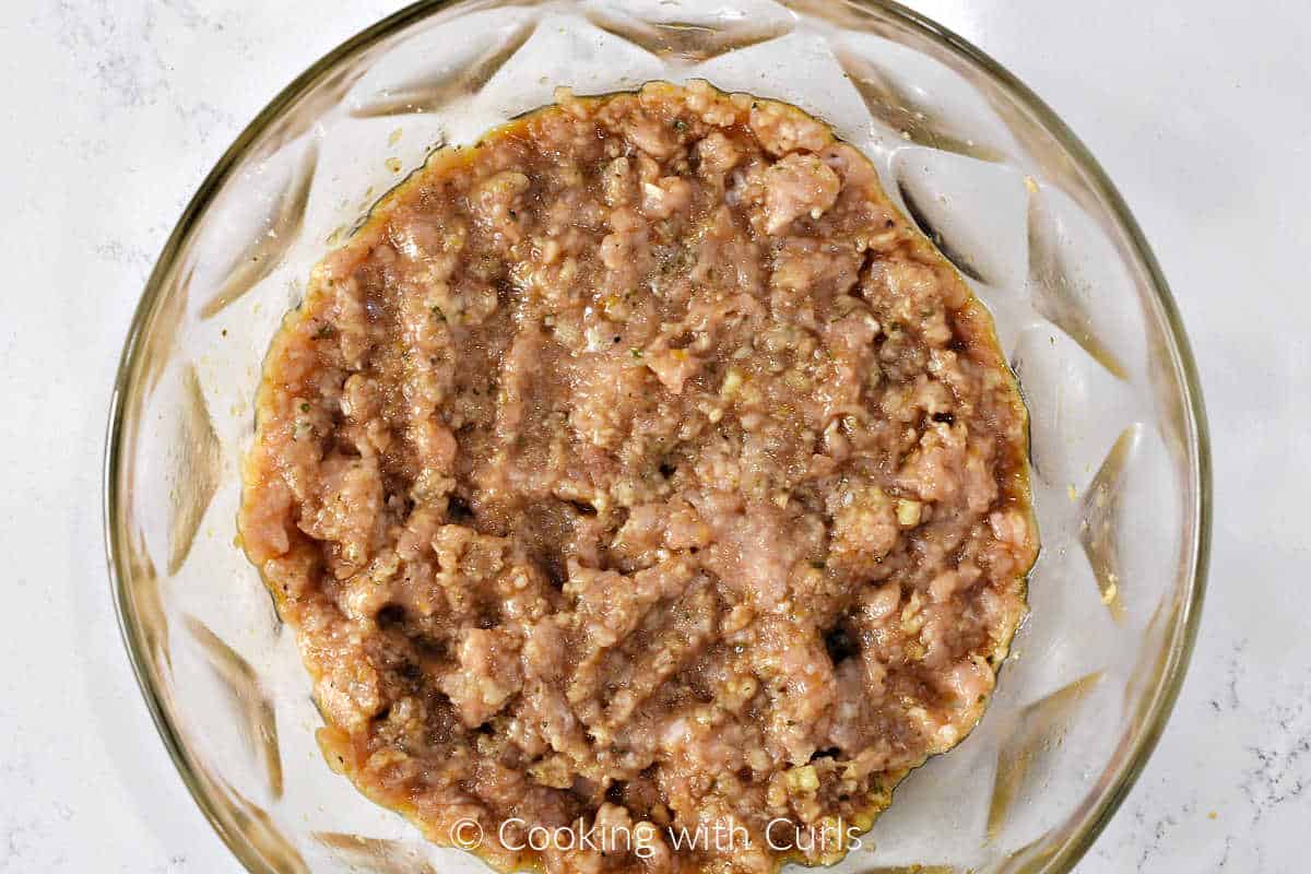 Teriyaki chicken mixture in a large bowl.