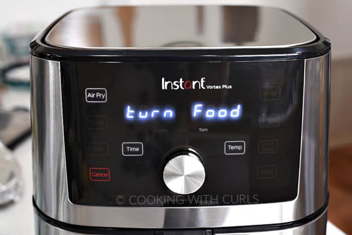 Turn food on the air fryer display. 