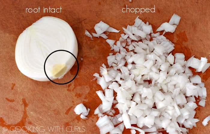 White onion half chopped, half intact. 