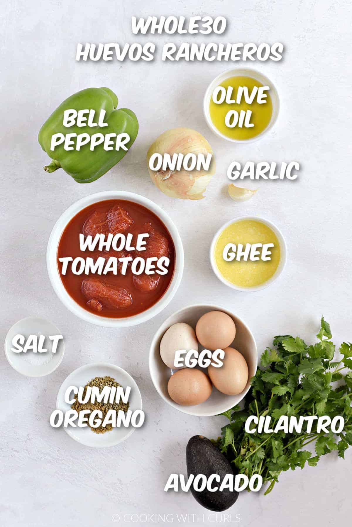 All of the ingredients to make whole30 huevos rancheros.